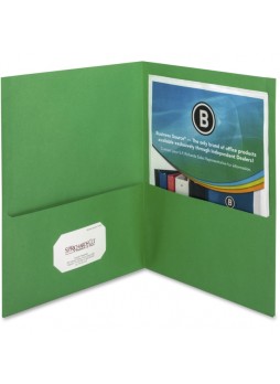Letter - 8.50" Width x 11" Sheet Size - 125 Sheet Capacity - 2Inside Front & Back Pockets - Paper - Green - Recycled - 25 / Box - bsn78493